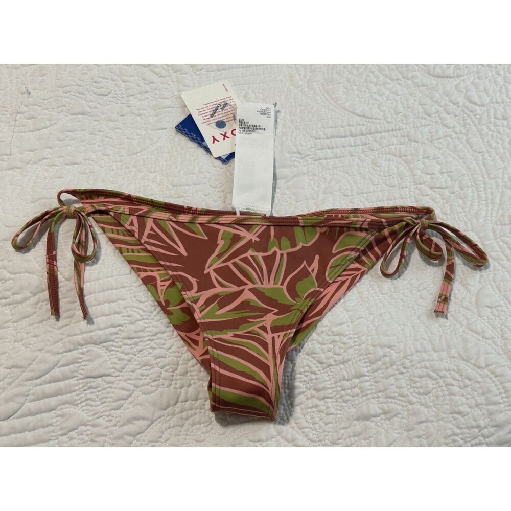 Roxy Tropical Brown Tie String Bikini Bottoms NWT Women's Sz XS